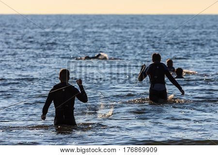 Kijkduin beach the Netherlands - July 4 2016: beach rescue training