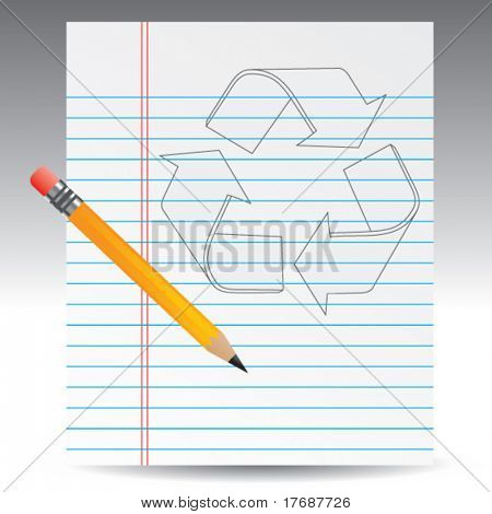 defter kağıt kalemle çizilmiş geri dönüşüm sembolü
