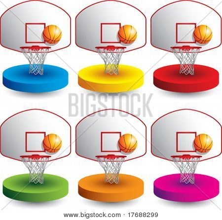basketball backboard og hoop på farvede diske