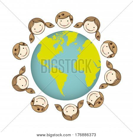 boys and girls arround the earth planet, vector illustration design