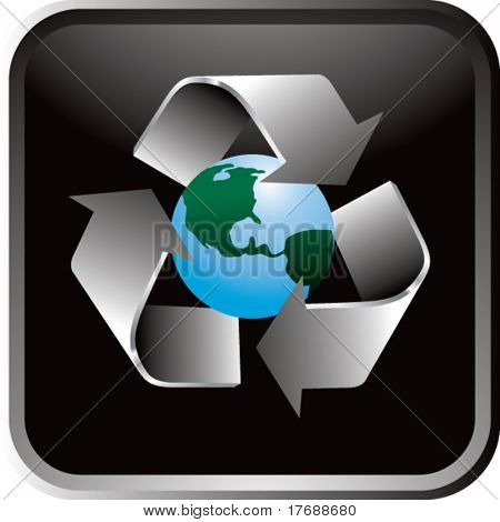 sembol siyah web düğme üstünde yerküre çevresinde geri dönüşüm