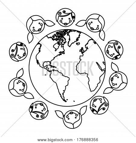figure boys and girls arround the earth planet, vector illustration design