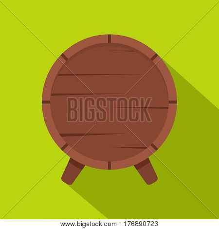 Wooden barrel on legs icon. Flat illustration of wooden barrel on legs vector icon for web isolated on lime background