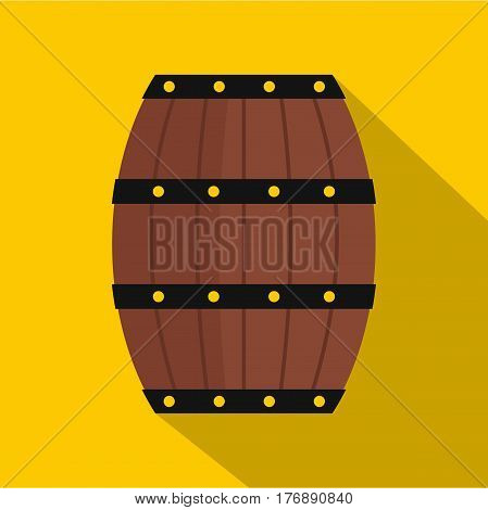 Wine wooden barrel icon. Flat illustration of wine wooden barrel vector icon for web isolated on yellow background