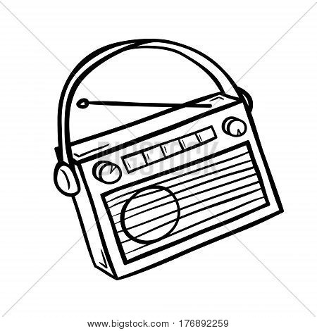 Retro radio in doodle style. Hand drawn vector illustration isolated on white.