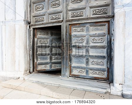 Old Doors Of Duomo Di Cefalu In Sicily