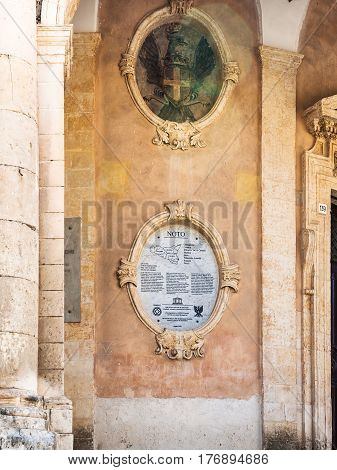 Wall Of Palazzo Ducezio (town Hall) In Noto City
