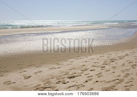 Incredible view of Costa Calma beach, blue lagoon. Playa Barca, Fuerteventura, Canary islands, Istmo de la pared view. Spain