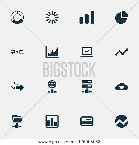 Vector Illustration Set Of Simple Analysis Icons. Elements Hosting, Increase Graph, Digital Documnet And Other Synonyms Server, Growing Up And Report.