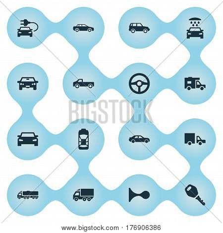 Vector Illustration Set Of Simple Transport Icons. Elements Vehicle, Haulage, Automobile And Other Synonyms Sedan, Transport And Shipping.