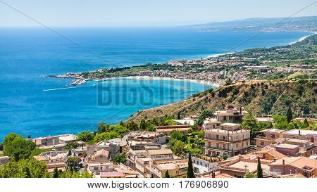Panorama With Taormina And Giardini Naxos Towns
