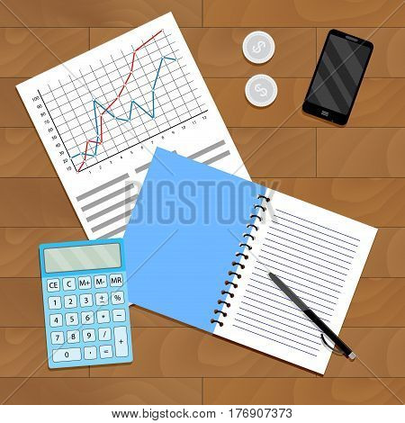 Research and verification of statistical data. Paperwork with index statistic analyzing and management financial monitoring vector illustration