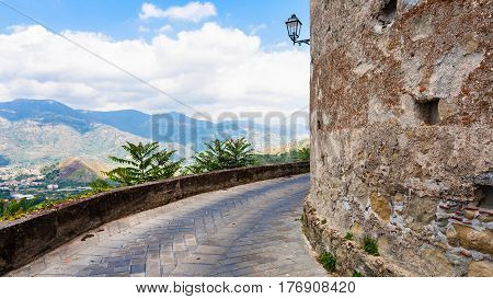 Walls Of Lauria Castle In Castiglione Di Sicili