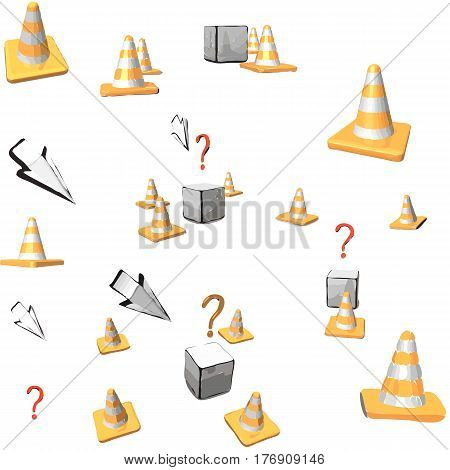 chips arrow cube and a question mark