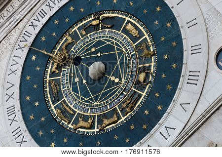 details of the astronomc clock in padua. star. zodiac. time.