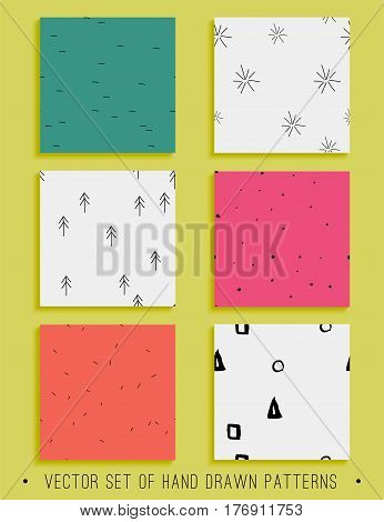 Vector collection of 6 handdrawn seamless patterns. Great for your backround, wallpaper, fabric or other types of design.