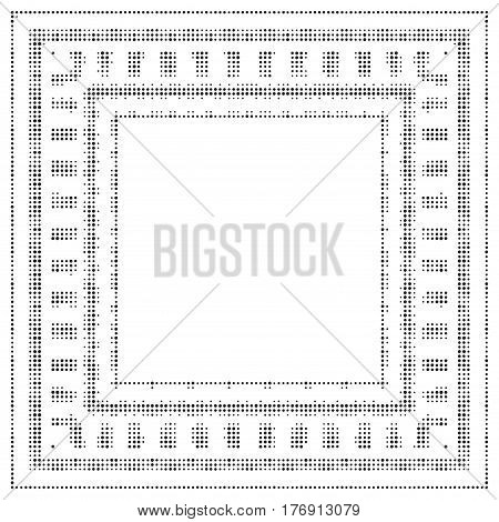 Square halftone background. Universal vector frame isolated on white. Halftone dots on white background. Screen print distressed texture. Monochrome geometric border with dots aged grunge effect.