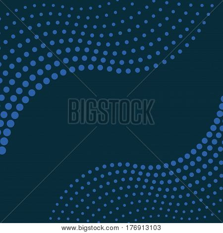 Abstract halftone wave background with place for text. Blue halftone dots pattern on dark blue background.
