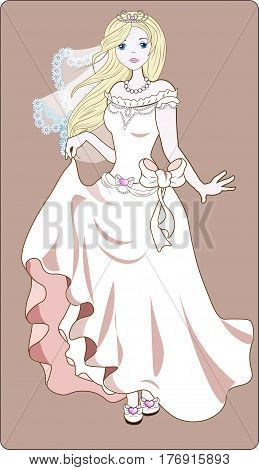 the princess bride in white dress and bow with the hair flying downwind
