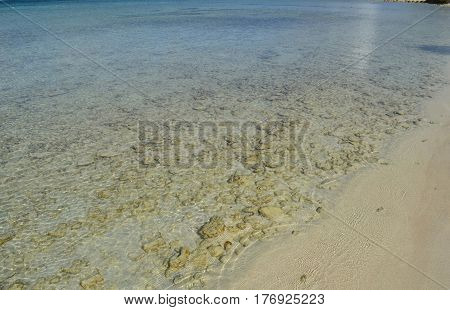 Crystal clear waters of Baby Beach in Aruba.