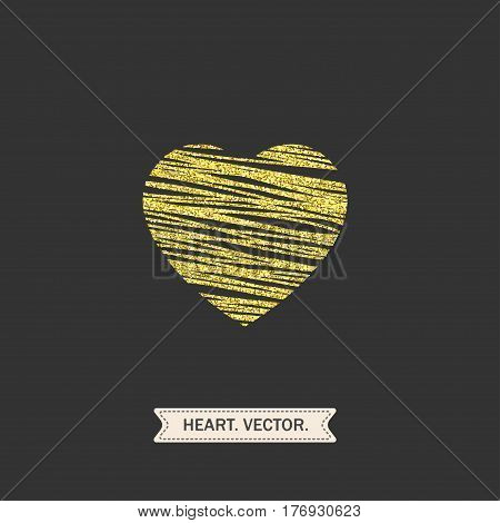 golden heart with oblique lines icon, logo, symbol of love on a black background. use in decoration, design, emblem. vector illustration.