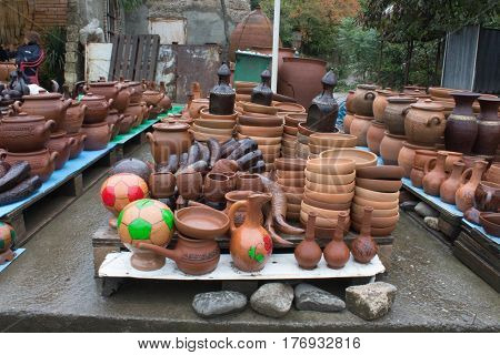 Handmade clay pots jars drinking jug pitcher. Handmade Ceramic Pottery. Traditional Ceramic Jugs