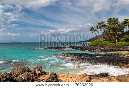 Tropical ocean views from Maui , Hawaii looking towards Molokini island.