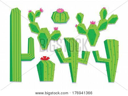 Vector Set Of Different Cartoon Cactus Isolated