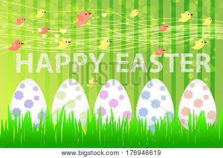Easter Holidays. Eggs And Birds Fly