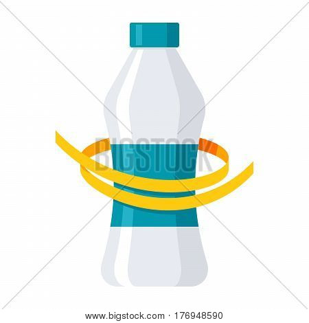 Diet concept, measuring metre round a bottle, vector illustration in flat design
