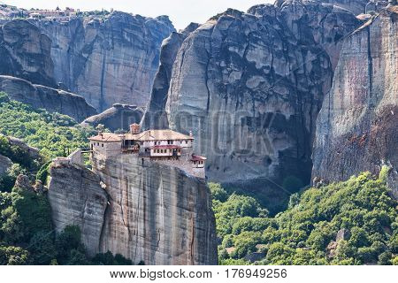 Famoous Meteora monasteries placed on top of the mountains in Greece Europe