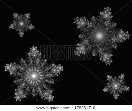the abstract fractal symmetrical and colorful snowflakes