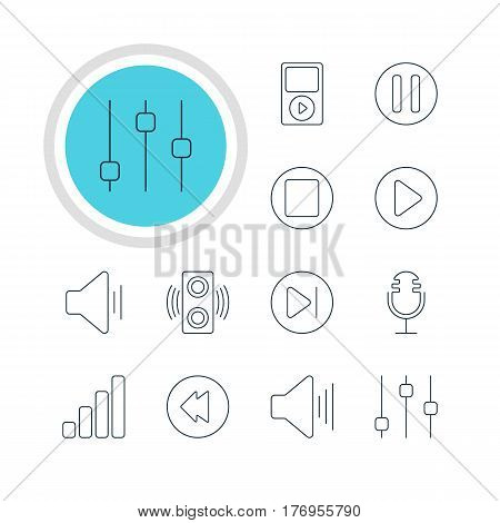 Vector Illustration Of 12 Melody Icons. Editable Pack Of Subsequent, Volume Up, Lag And Other Elements.