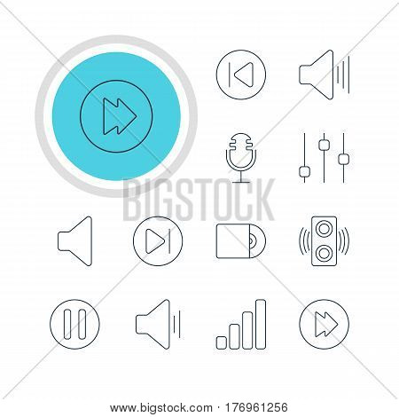 Vector Illustration Of 12 Music Icons. Editable Pack Of Volume Up, Amplifier, Acoustic And Other Elements.