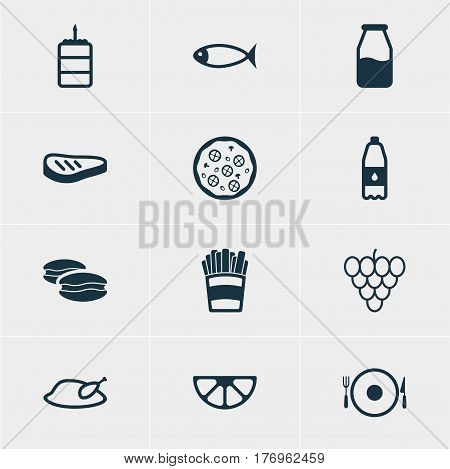 Vector Illustration Of 12 Meal Icons. Editable Pack Of Biscuit, Grill, Cruet And Other Elements.