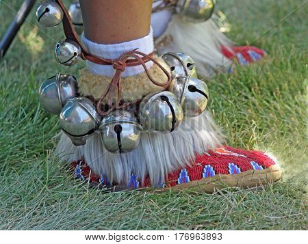 Beaded Moccasins with Jingles at a Native American Powwow