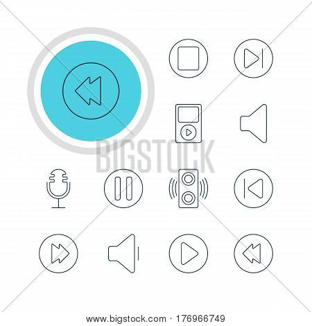 Vector Illustration Of 12 Melody Icons. Editable Pack Of Subsequent, Lag, Start And Other Elements.
