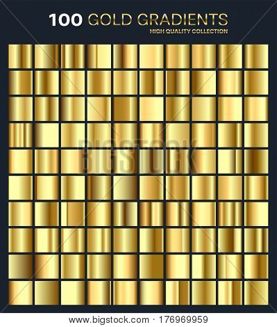 Gold, golden gradient, pattern, template.Set of colors for design, collection of high quality gradients.Metallic texture, shiny background.Pure metal.Suitable for text , mockup, banner, ribbon or ornament.