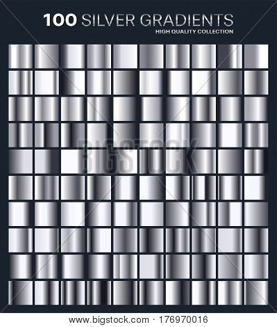 Silver gradient, pattern, template.Set of colors for design, collection of high quality gradients.Metallic texture, shiny background.Pure metal.Suitable for text , mockup, banner, ribbon or ornament.