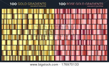 Rose gold, golden gradient, pattern, template.Set of colors for design, collection of high quality gradients.Metallic texture, shiny background.Pure metal.Suitable for text, mockup, banner, ribbon, ornament.