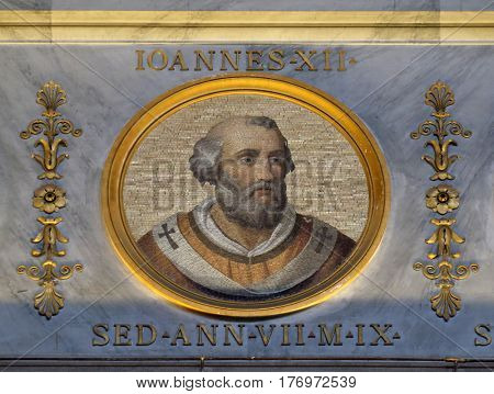 ROME, ITALY - SEPTEMBER 05: Image of Pope John XII was Pope and from 16 December 955 to his death in 964 in the basilica of Saint Paul Outside the Walls, Rome, Italy on September 05, 2016.