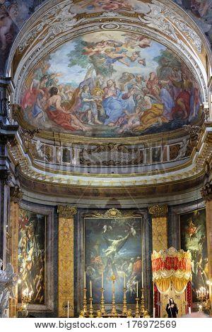 ROME, ITALY - SEPTEMBER 03: The fresco of The Miracle of Multiplication on the main apse of Basilica di Sant Andrea delle Fratte, Rome, Italy on September 03, 2016.