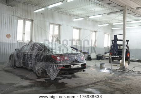 Kaluga, Russia - March, 15, 2017: Interior of a body shop in Kaluga