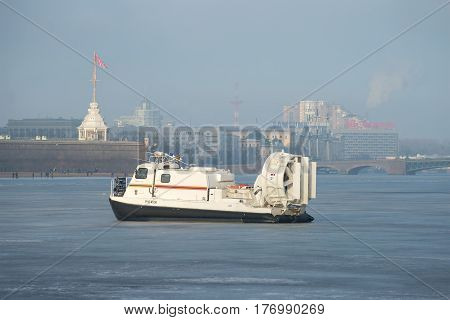 SAINT PETERSBURG, RUSSIA - MARCH 12, 2017: Rescue hovercraft 
