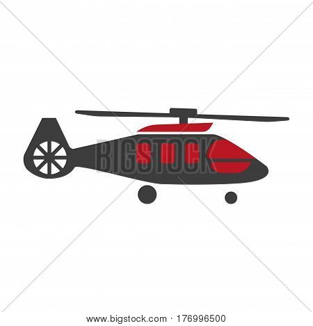 Military rescue helicopter icon vector image. Suitable for use on web apps, mobile apps and print media. Black and red copter or rotor plane isolated on white. Illustration of air transport close-up.