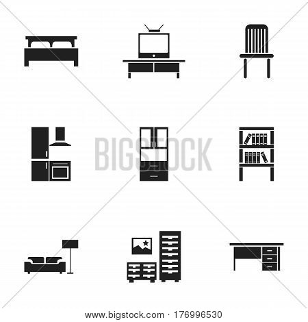 Set Of 9 Editable Furnishings Icons. Includes Symbols Such As Cabinet, Bearings, Bookrack And More. Can Be Used For Web, Mobile, UI And Infographic Design.