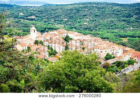 High Side View Beautiful Village In South Of France, Ramatuelle Village With Many House In Deferent 
