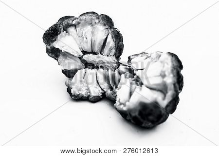 Close Up Of Raw Organic Sitaphal Or Sugar Apple Or Custard Apple Isolated On White.