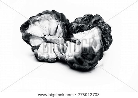 Close Up Of Raw Organic Sitaphal Or Sugar Apple Or Custard Apple Isolated On White.