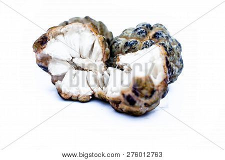 Close Up Of Raw Organic Sitaphal Or Sugar Apple Or Custard Apple Isolated On White.